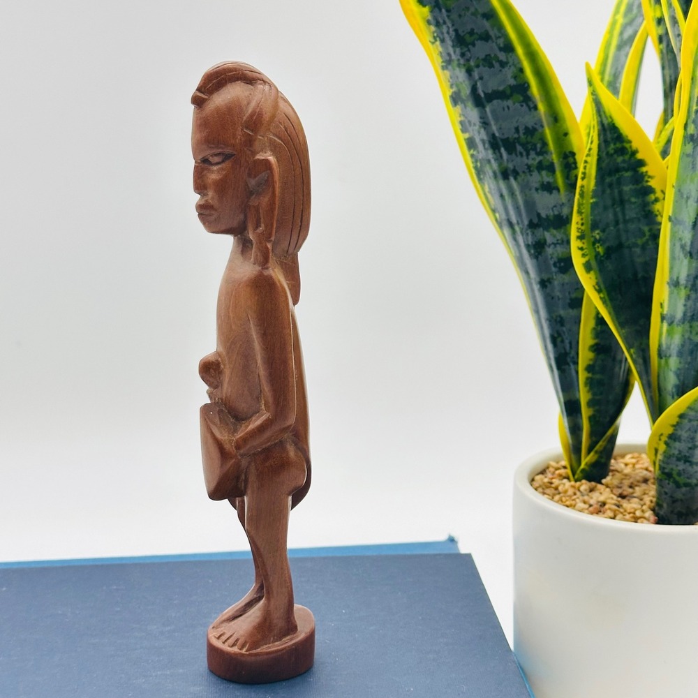 Vintage Hand Carved Wooden African Tribal Warrior Figurine Statue 9" Boho Global